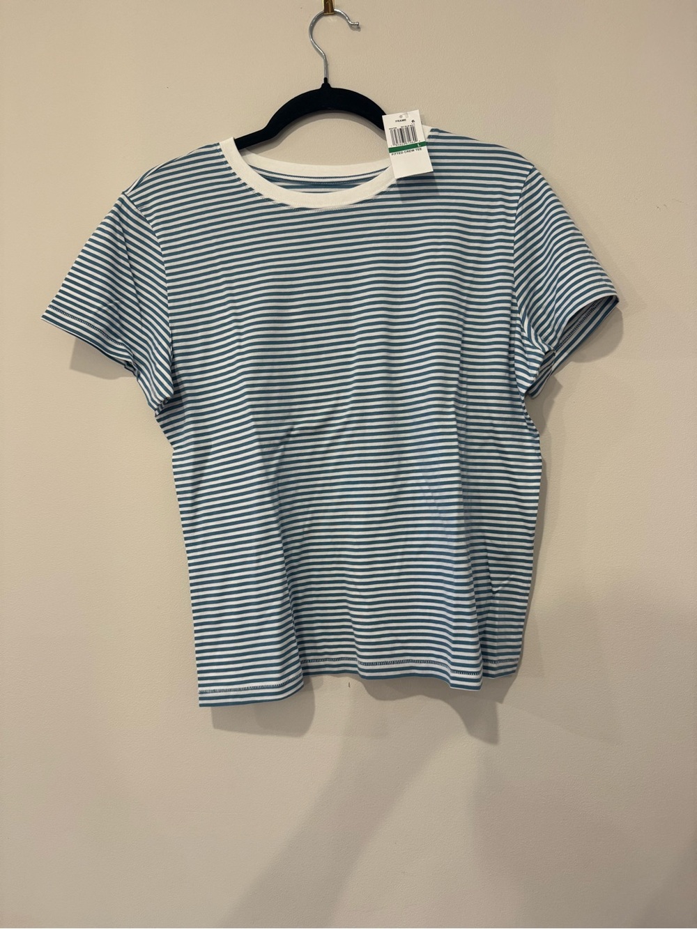 Frame Denim Sky Blue & White Striped Crew Tee